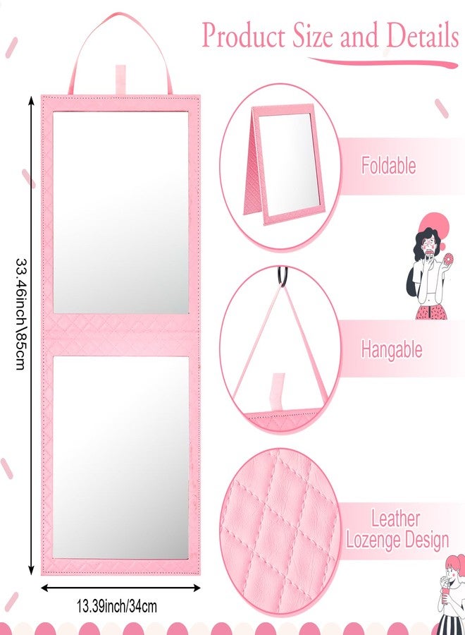 Colingmill Foldable Backstage Mirror with Handle 33.5X 13.4 Inch Leather Folding Hanging Mirror Rectangular for Travel Dance Bag Home Fitness Spa Gift for Dancers（Pink） - Image 2